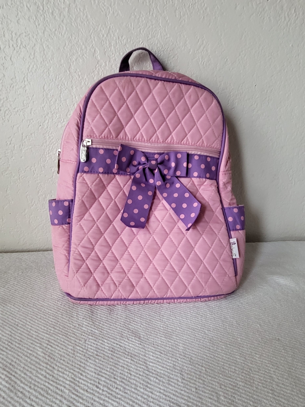 Pink Quilted Kids Backpack with Purple Polka Dot Bow - Kids Accessories
